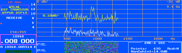 W7LHL's DSP-10 screen showing EME-2 echo