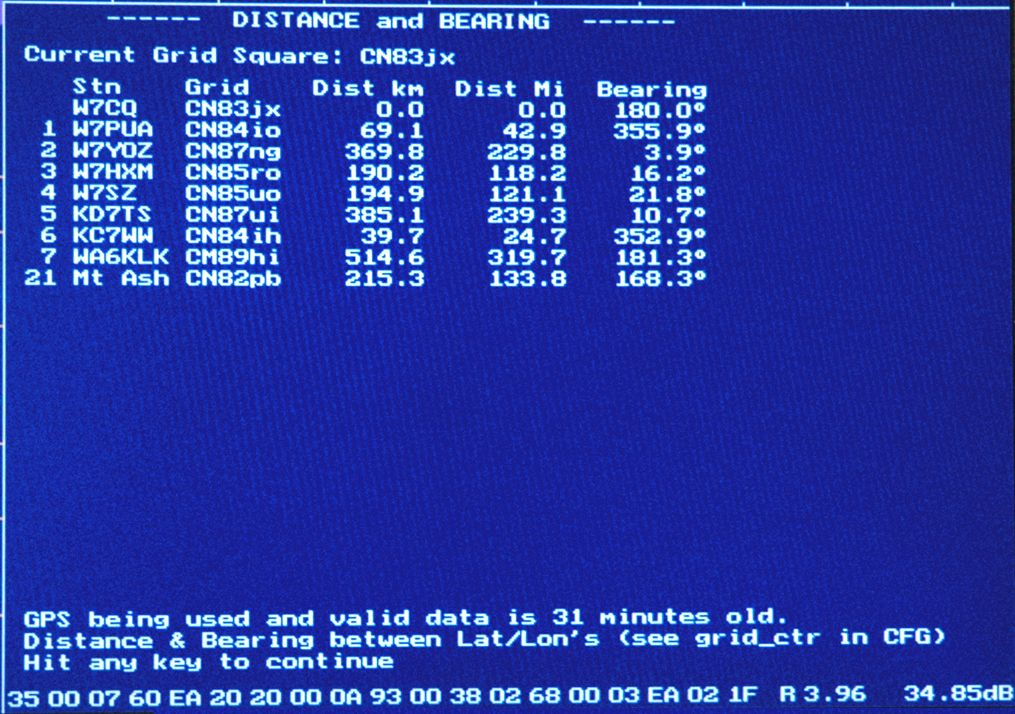 First Screen of distance and Bearing